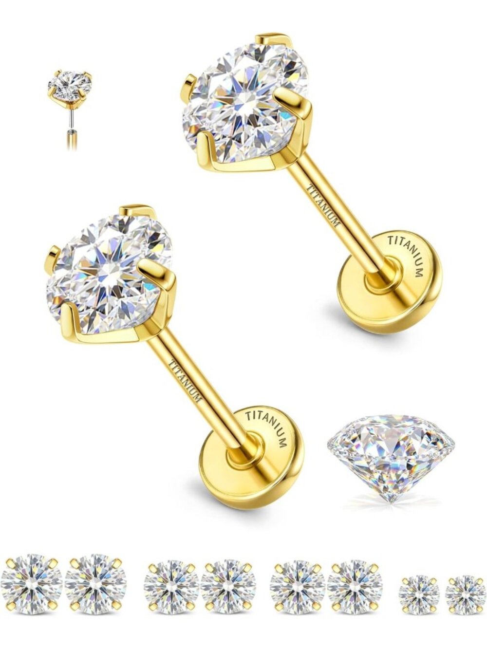 8 Pcs Moissanite Nose Studs, G23 Titanium, Implant Grade, 16/18/20G Body Jewelry